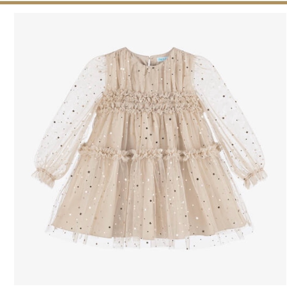 Champagne Sparkle dress with Gold stars and star buttons